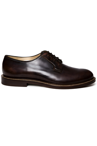 Brunello Cucinelli Mens Leather Derby Shoes In Dark Brown