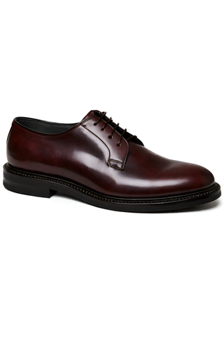 Brunello Cucinelli Mens Laced Leather Derby Shoes In Burgundy