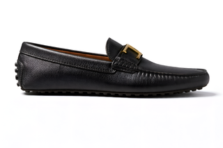 Tod’s Black Leather Driving Loafer with Gold Buckle