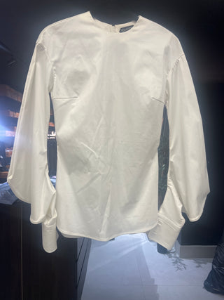 Tom Ford Tom Ford Chalk White Satin Voluminous Sleeve Blouse