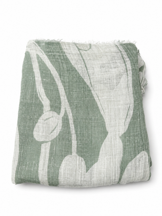 Brunello Cucinelli Womens Linen Scarf in Light Green & Creame