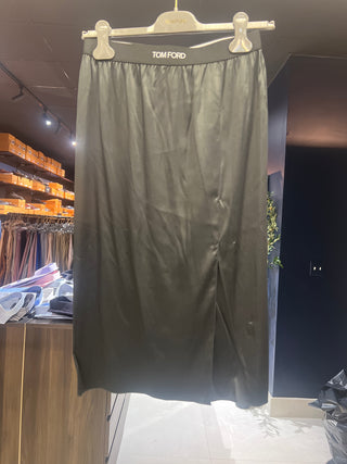 Tom Ford Sleek Stretch Side-Slit Midi Skirt with Logo Waistband