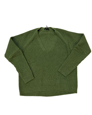Tom Ford Ribbed Knit V-Neck Raglan Sweater in Olive Green