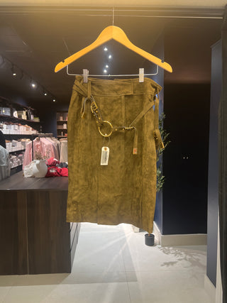 Tom Ford Suede Green Belted Ring Detail Skirt