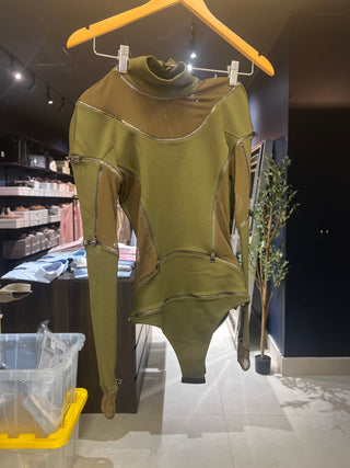 Tom Ford Tom Ford Technical Stretch Zipper Detail High-Neck Bodysuit Army Green