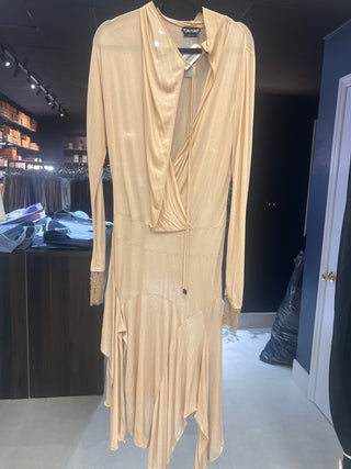 Tom Ford Draped Jersey Deep V-Neck Rose Gold Midi Dress