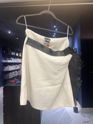 Tom Ford White Viscose Acetate Skirt with Leather Wrap Belt