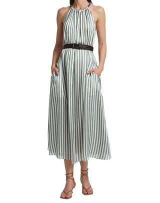 Brunello Cucinelli Striped Halter Neck Belted Maxi Dress