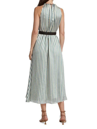 Brunello Cucinelli Striped Halter Neck Belted Maxi Dress