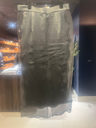 Tom Ford Silk Blend Sheer Paneled Black Midi Skirt