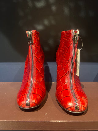 Tom Ford Red Crocodile Leather Front-Zip Ankle Boots