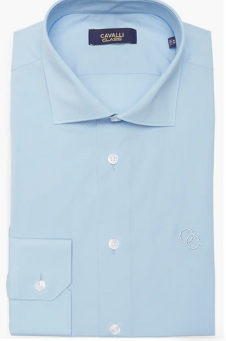 Cavalli Class Light Blue Comfort Fit Point-Collar Dress Shirt