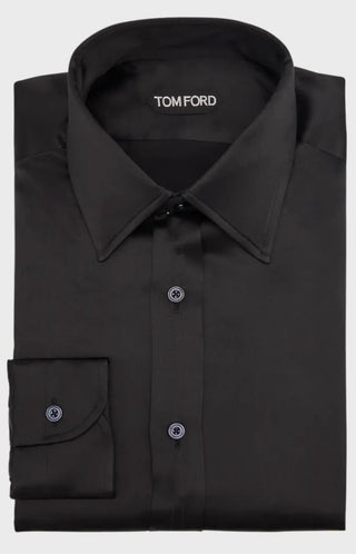Tom Ford Satin-Finish Cotton Point-Collar Dress Shirt Black