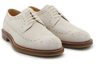 Brunello Cucinelli Leather Perforated Wingtip Brogues In Ecru
