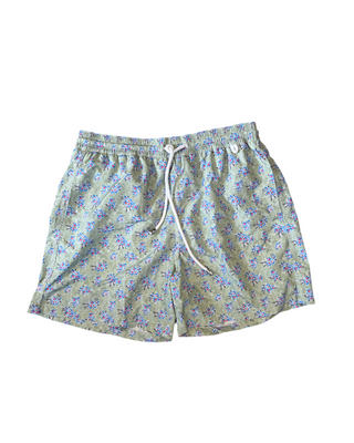 ISAIA Isaia Sage Green Floral Print Swim Trunks