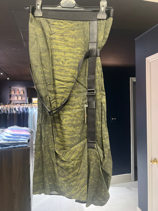 Tom Ford Silk Olive Reptile Print Draped Midi Skirt