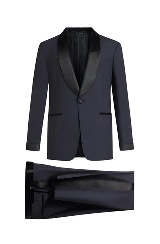 Tom Ford Lana Wool Navy Satin Shawl Lapel Tuxedo Suit