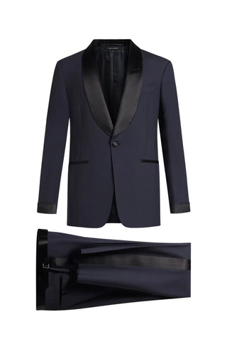Tom Ford Tom Ford Lana Wool Navy Satin Shawl Lapel Tuxedo Suit