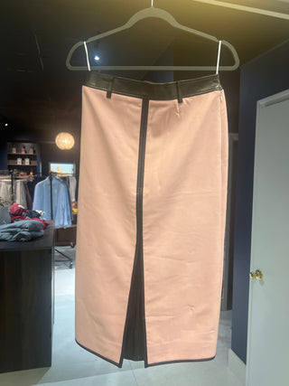 Tom Ford Marabou Pink Leather-Trim Front-Vent Pencil Skirt