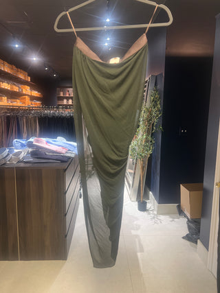Tom Ford Lightweight Draped Black Maxi Skirt with Contrast V-Waist