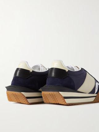 Tom Ford Suede and Canvas Logo Layered Sole Sneakers Navy