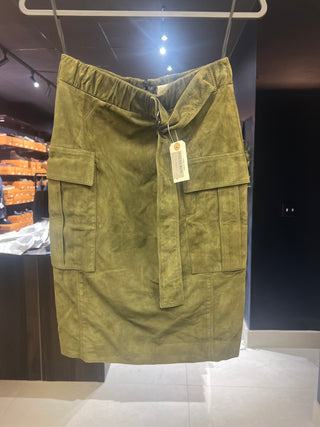 Tom Ford Olive Green Suede Cargo Skirt with Self-Tie Belt