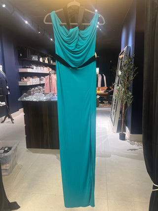 Tom Ford Turquoise Draped Halter Neck Gown