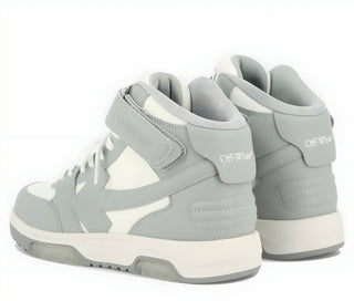 OFF WHITE Leather High-Top Sneakers with Velcro Strap White Grey