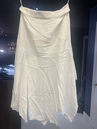Tom Ford Cream Draped Asymmetric Skirt with Lace Trim