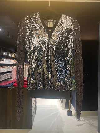 Tom Ford Sequin-Embellished Long-Sleeve V-Neck Top