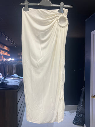 Tom Ford Jersey Draped Ruched Ring Midi Skirt in Cream