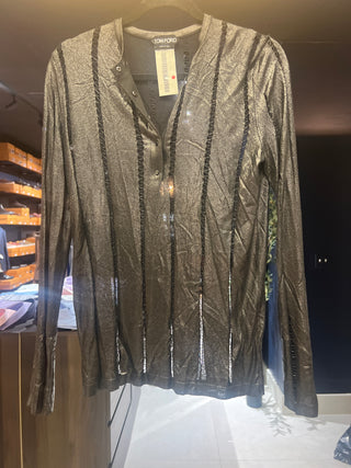 Tom Ford Glossy Black Laced-Detail Henley Top