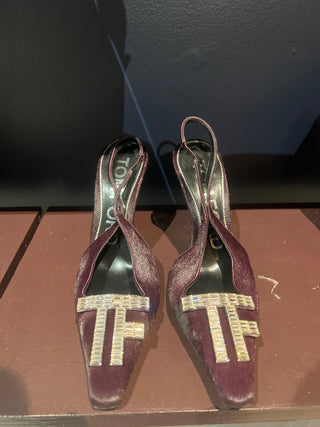 Tom Ford Fur Crystal TF Buckle Slingback Heels