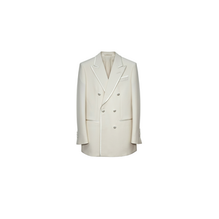 Tom Ford Woven Piped Lapel Double-Breasted Blazer Cream