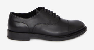 Tods Smooth Black Leather Cap-Toe Oxford Shoes