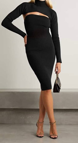 Tom Ford Tom Ford Ribbed Wool Cut-Out Turtleneck Sweater Dress