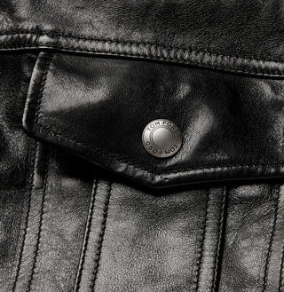 Tom Ford Polished Leather Button-Front Trucker Jacket Black