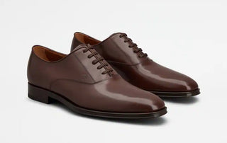 Tods Polished Brown Leather Lace-Up Plain-Toe Oxford Shoes