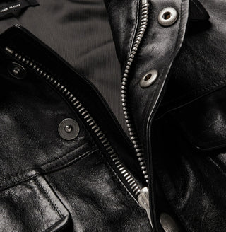 Tom Ford Polished Leather Button-Front Trucker Jacket Black