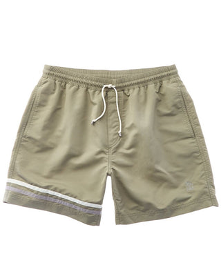 Brunello Cucinelli Lightweight Striped Logo-Embroidered Green Swim Trunks