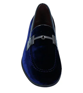 Tod's Men Navy Velvet Loafers With Buckles
