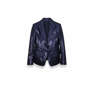 Tom Ford Embossed Croc-Effect Midnight Blue Single-Breasted Blazer