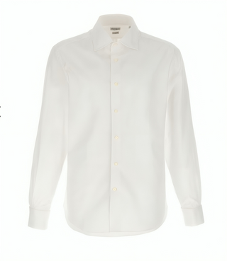 Brunello Cucinelli White Cotton Slim Fit Point-Collar Shirt