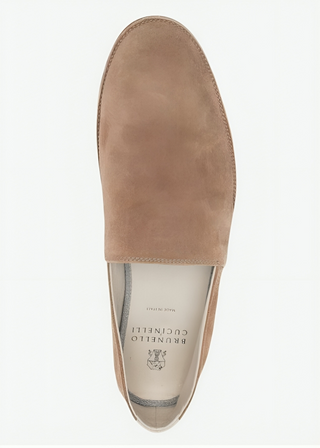 Brunello Cucinelli Suede Slip-On Loafers in Beige