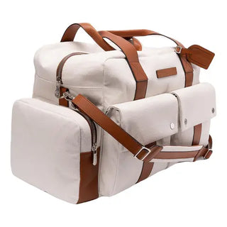 Brunello Cucinelli Canvas Leather-Trimmed Holdall Off-White Brown