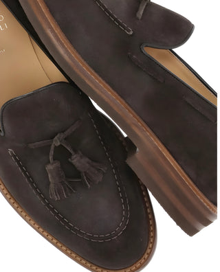 Brunello Cucinelli Dark Brown Suede Tassel Loafers