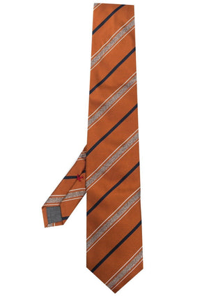 Brunello Cucinelli Repp Silk Diagonal Stripe Tie in Terracotta