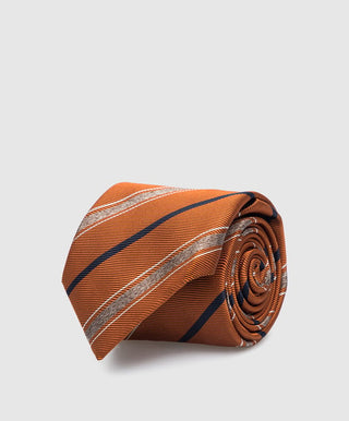 Brunello Cucinelli Repp Silk Diagonal Stripe Tie in Terracotta
