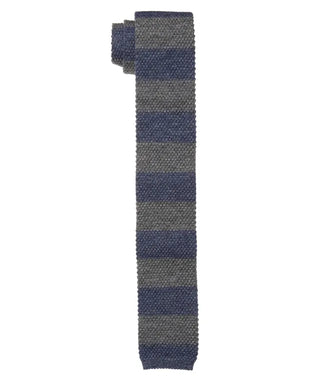 Brunello Cucinelli Knitted Striped Mélange Tie Grey Blue