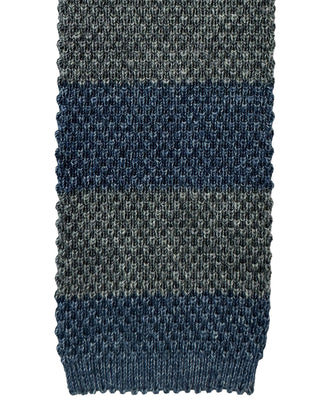Brunello Cucinelli Knitted Striped Mélange Tie Grey Blue